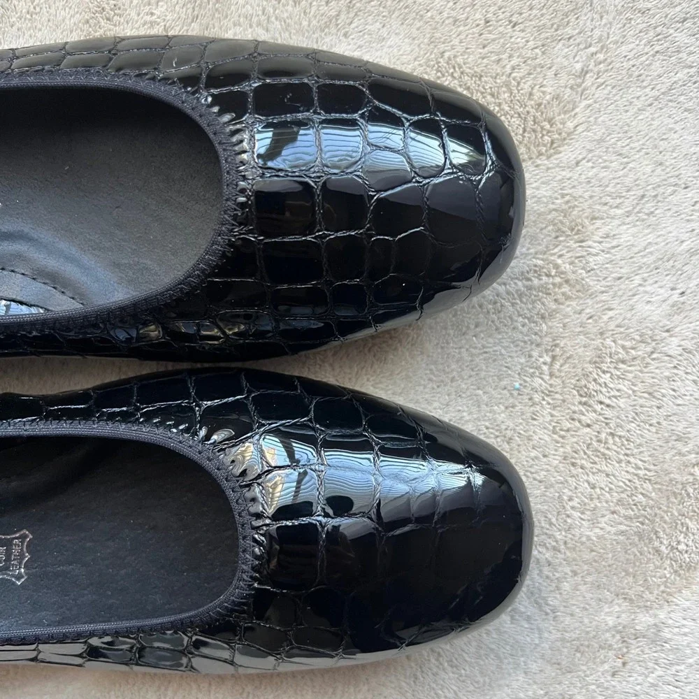 Rieker Antistress Women 7-7.5 EU 38 Black Croc Patent Leather Block Heel Pumps‎